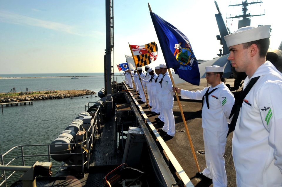 US Navy 110713-N-CH661-039 Sailors man the rails aboard the aircraft carrier USS Enterprise (CVN 65