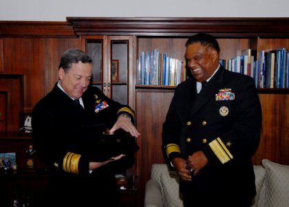 US Navy 110708-N-ZI300-047 U.S. and Chilean leaders exchange gifts during the closing ceremony for the Pacific phase of UNITAS 52