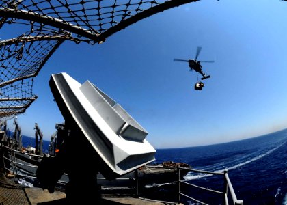US Navy 110711-N-EC658-010 An MH-60S Sea Hawk helicopter transports pallets to USS Bataan (LHD 5) during a replenishment at sea