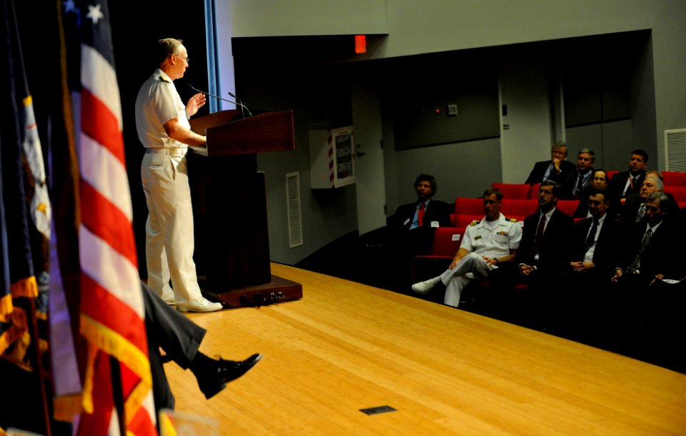 US Navy 110715-N-PO203-049 Rear Adm. Nevin Carr, Chief of Naval Research, delivers remarks during the 2010 Dr. Delores M. Etter Top Scientists and