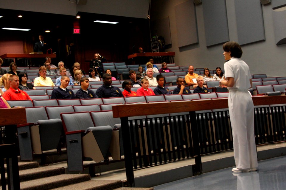 US Navy 110715-N-NT881-138 Rear Adm. Gretchen S. Herbert, commander of Navy Cyber Forces, speaks to student applicants during College Days