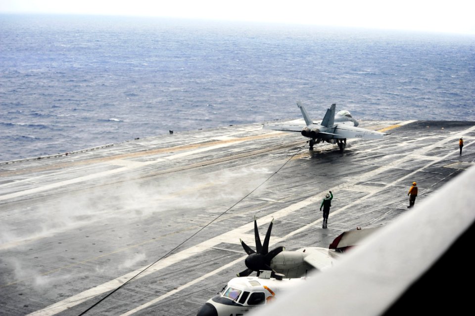 US Navy 110714-N-AU622-041 An F-A-18F Super Hornet assigned to the Gladiators of Strike Fighter Squadron (VFA) 106