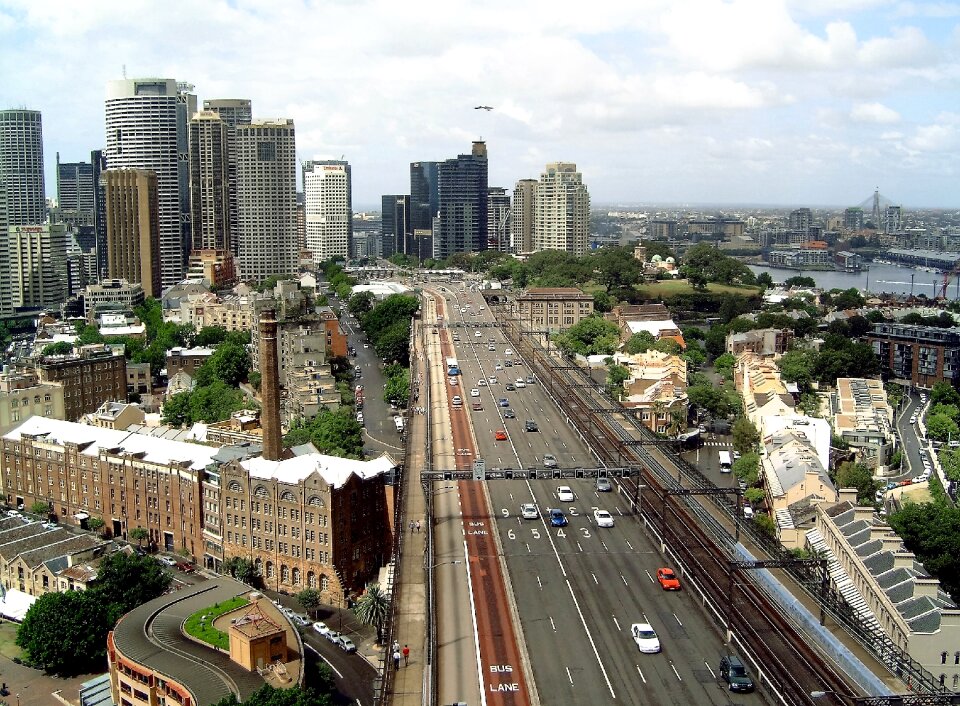 Cars hustle and bustle highrise
