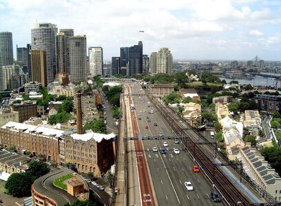 Cars hustle and bustle highrise