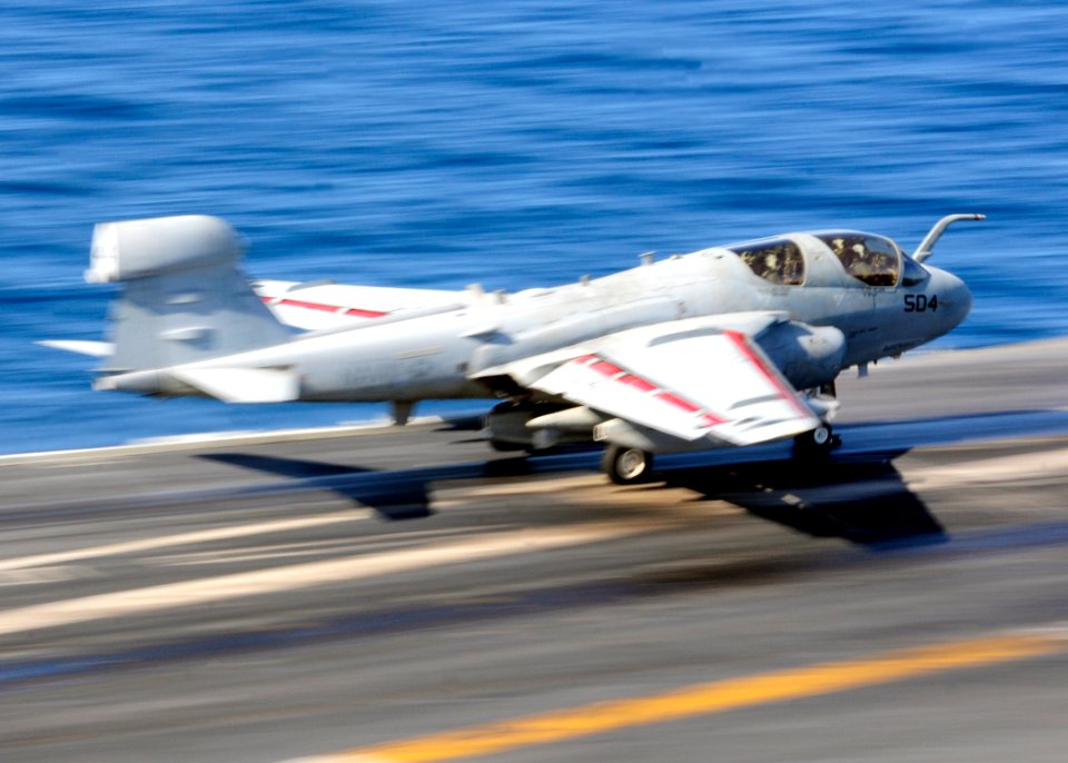 US Navy 110719-N-JO245-012 An EA-6B Prowler assigned to the Gauntlets of Electronic Attack Squadron (VAQ) 136 launches from the aircraft carrier US