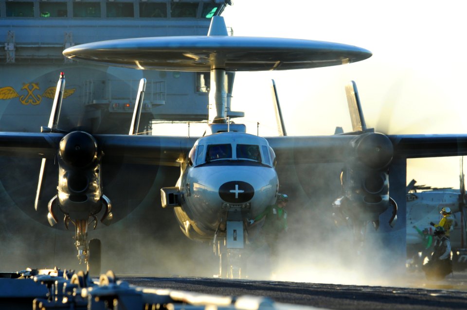 US Navy 110718-N-DS193-011 An E-2C Hawkeye assigned to the Liberty Bells of Strike Fighter Squadron (VAW) 115 is prepared for take off from the air