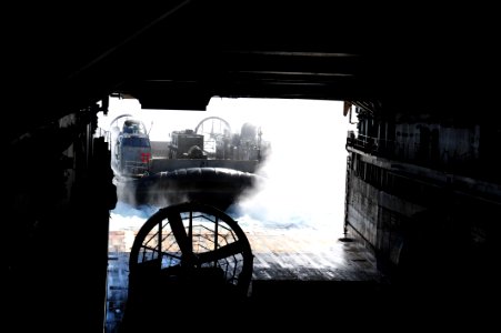 US Navy 110721-N-WA347-073 A landing craft air cushion enters the well deck of USS Germantown (LSD 42)