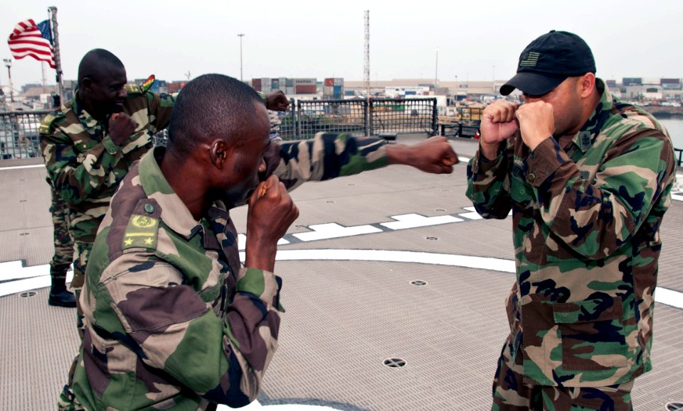 US Navy 110720-N-XK513-124 U.S. Navy instructors from Maritime Civil Affairs Security Training conduct self-defense training with members of the Co
