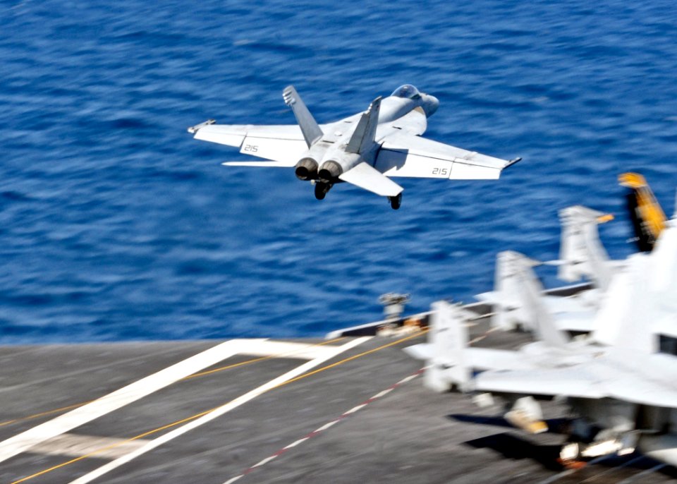 US Navy 110719-N-JO245-026 n F-A-18E Super Hornet assigned to the Royal Maces of Strike Fighter Squadron (VFA) 27 launches from the aircraft carrie