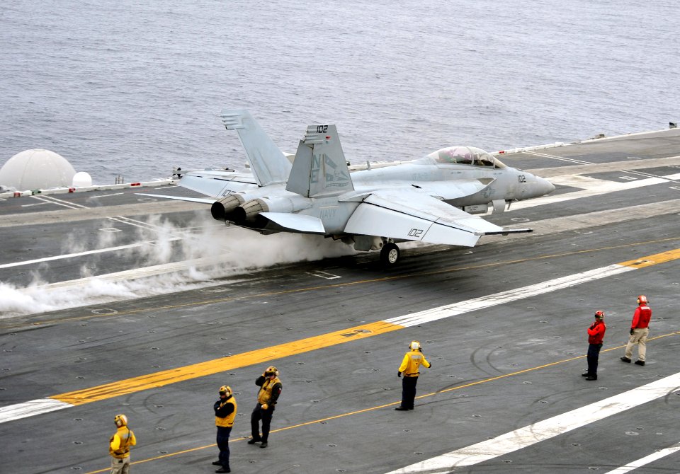 US Navy 110723-N-YB753-069 An F-A-18F Super Hornet assigned to the Bounty Hunters of Strike Fighter Squadron (VFA) 2 launches from the aircraft car