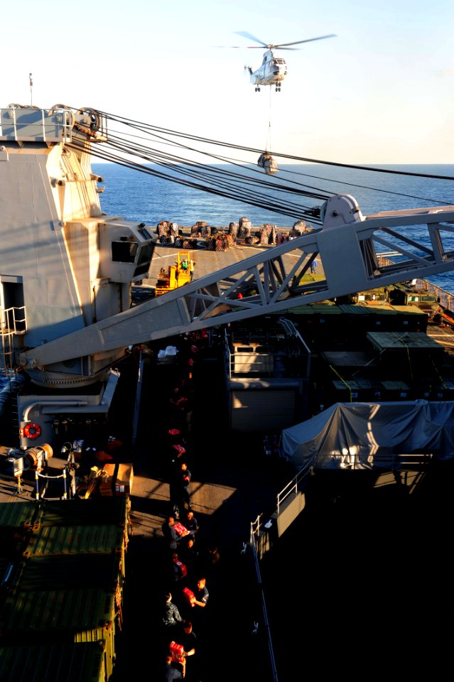 US Navy 110725-N-WA347-123 A 330J Puma helicopter delivers supplies aboard USS Germantown (LSD 42)