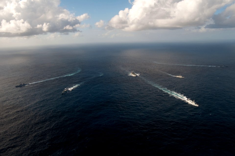 US Navy 110724-N-EA192-098 Ships assigned to Destroyer Squadron (DESRON) 15 embarked during a photo exercise with Australian, Canadian and U.S. for