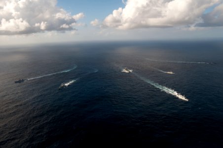 US Navy 110724-N-EA192-098 Ships assigned to Destroyer Squadron (DESRON) 15 embarked during a photo exercise with Australian, Canadian and U.S. for
