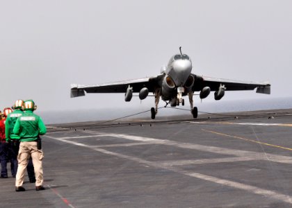 US Navy 110725-N-SG869-179 An EA-6B Prowler makes an arrested landing aboard USS Ronald Reagan (CVN 76)