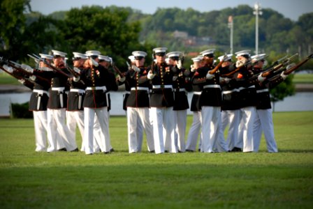 US Navy 110727-N-OA833-005 Members of the U.S. Marine Corps Silent Drill team perform at the U.S. Naval Academy for the Class of 2015
