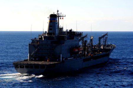 US Navy 110725-N-WA347-163 SNS John Ericsson (T-AO 194) transits alongside USS Germantown (LSD 42) to conduct a replenishment at sea