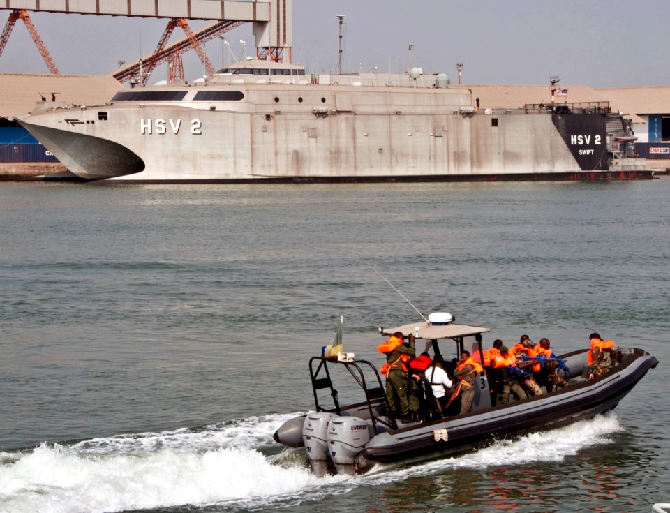 US Navy 110726-N-XK513-238 Congolese sailors participate in a boarding team operations course hosted by High Speed Vessel Swift (HSV 2)