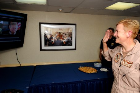 US Navy 110731-N-XE109-002 Former President George H.W. Bush promotes Rear Adm. Nora W. Tyson