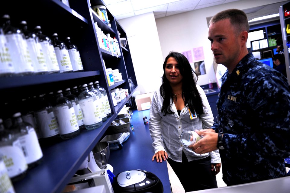 US Navy 110727-N-YR391-011 Lt. William Martin, a pharmacist at Naval Hospital Jacksonville, takes Zoe Sieber, a college preparatory medical arts ma