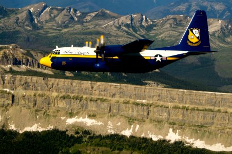 US Navy 110729-N-BA418-126 Fat Albert, a C-130 Hercules aircraft assigned to the U.S. Navy flight demonstration squadron, the Blue Angels