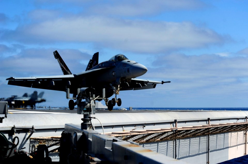 US Navy 110730-N-ZZ999-074 An F-A-18E Super Hornet launches from USS John C. Stennis (CVN 74)