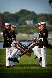 US Navy 110727-N-OA833-004 Members of the U.S. Marine Corps Silent Drill team perform at the U.S. Naval Academy for the Class of 2015