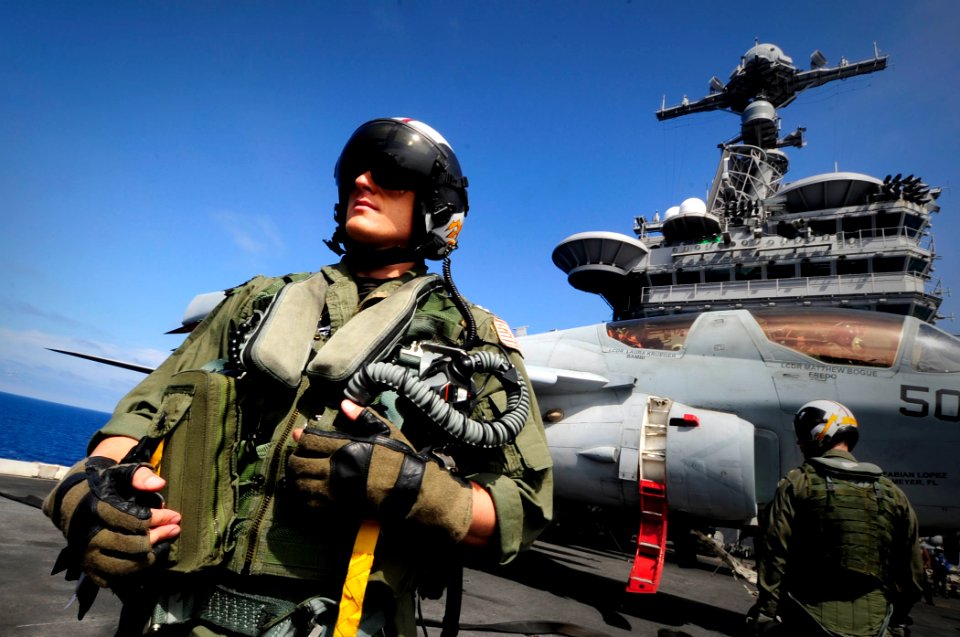 US Navy 110729-N-ZZ999-681 Lt. Roy Walker prepares for flight operations on the flight deck of USS John C. Stennis (CVN 74)