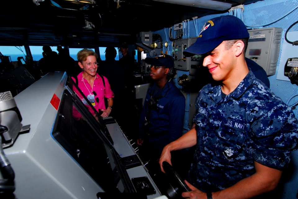 US Navy 110805-N-AW206-044 U.S. Ambassador to Thailand Kristie A. Kenney, left, speaks with Seaman Daniel Branham, center, and Seaman Bruce Medeiro