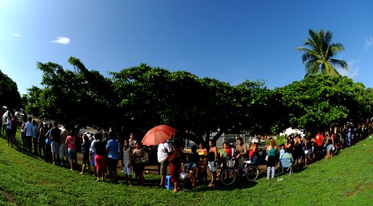 US Navy 110803-N-NY820-015 Patients wait in line outside of the Escuela Fray Casiano de Madrid medical site in Puntarenas, Costa Rica, during Conti
