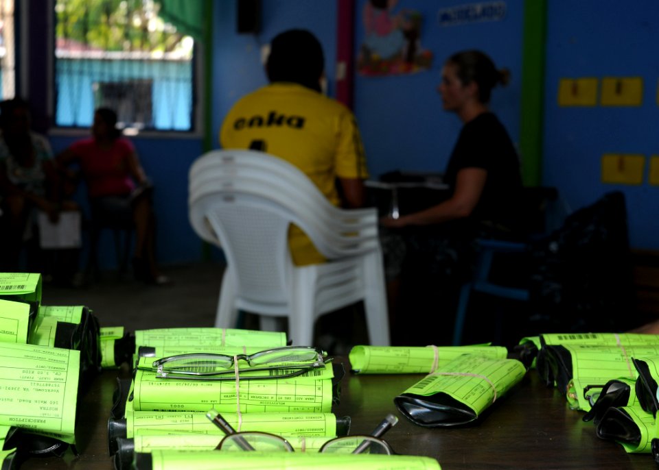 US Navy 110803-N-NY820-133 Glasses are available for optometry patients being examined at the Escuela Fray Casiano de Madrid medical site in Puntar
