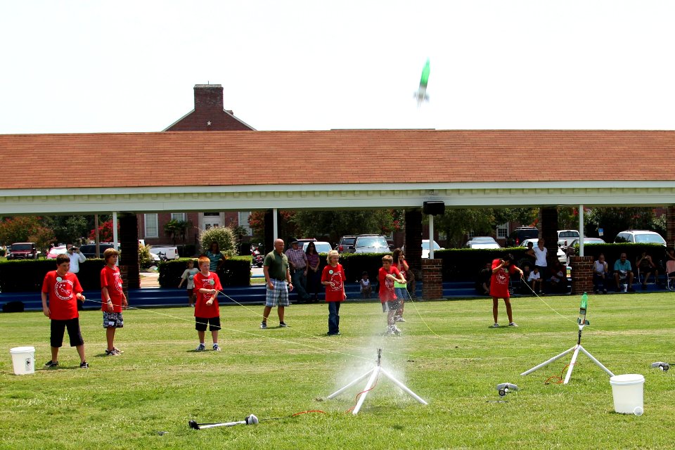 US Navy 110804-N-PK678-054 Twenty 5th and 6th graders, attending a four-day summer Starbase-Atlantis Academy camp, launch air-water rockets