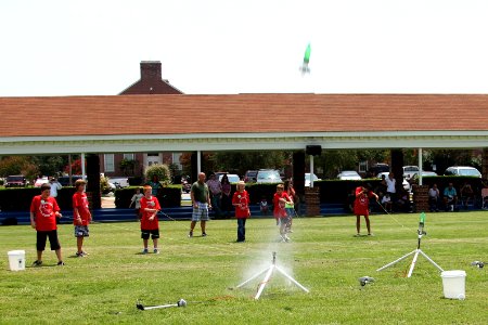 US Navy 110804-N-PK678-054 Twenty 5th and 6th graders, attending a four-day summer Starbase-Atlantis Academy camp, launch air-water rockets
