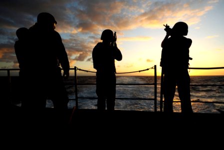 US Navy 110805-N-ZZ999-064 Sailors fire M-16 assault rifles with the M-203 attachment during a weapons qualification aboard USS John C. Stennis (CV