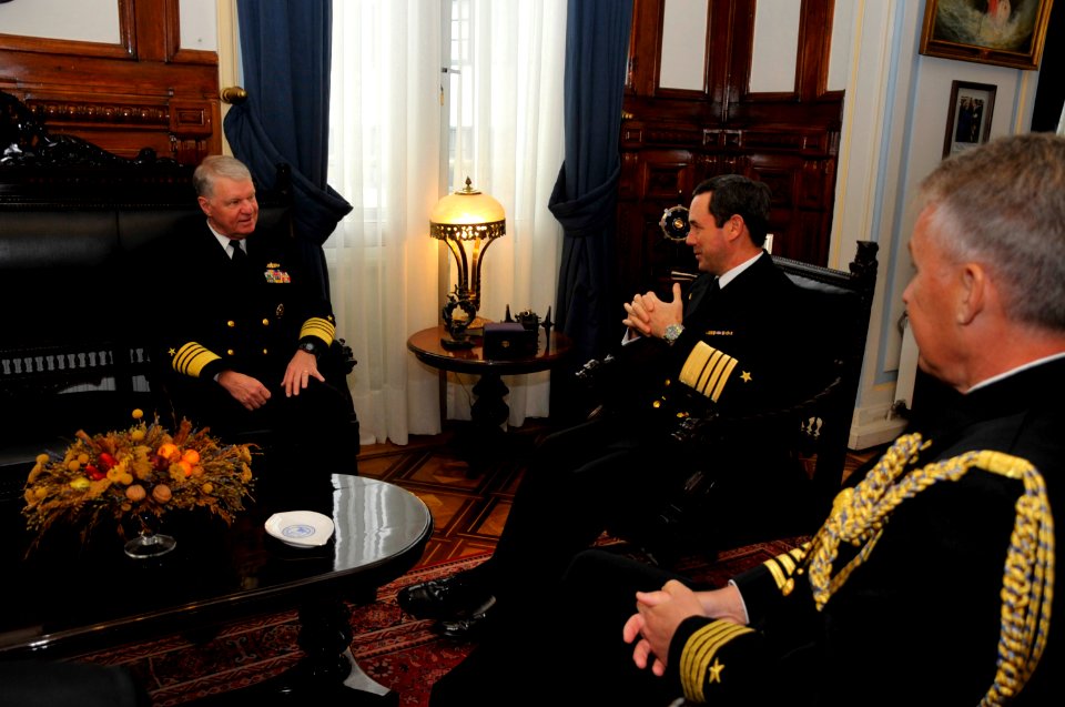 US Navy 110805-N-ZB612-048 hief of Naval Operations (CNO) Adm. Gary Roughead meets with his counterpart of the Chilean navy Commander-in-Chief Adm
