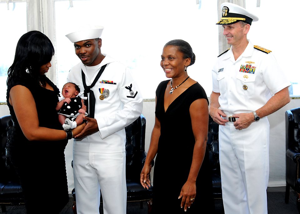 US Navy 110810-N-FC670-017 Vice Chief of Naval Operations (VCNO) Adm. Jonathan Greenert stands with Master-at-Arms 3rd Class Quentin Benjamin and f