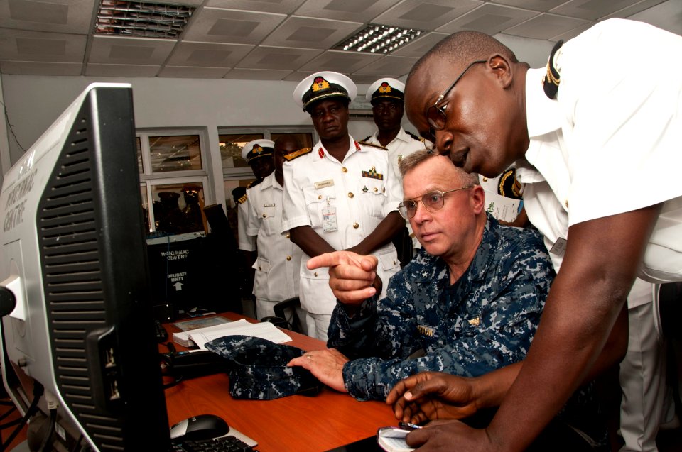 US Navy 110808-N-XK513-142 Rear Adm. Kenneth J. Norton is given a demonstration of Nigerian coastal radar capabilities during a visit to the Apapa