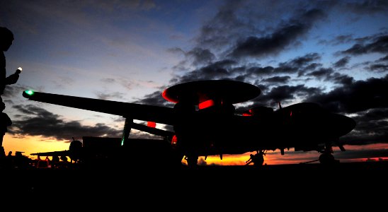 US Navy 110809-N-ZZ999-658 An E-2C Hawkeye prepares to launch from USS John C. Stennis (CVN 74)