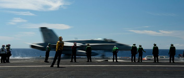 US Navy 110810-N-BT887-191 An F-A-18C Hornet launches from USS John C. Stennis (CVN 74)