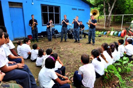 US Navy 110810-F-NJ219-201 Members of the U.S. Fleet Forces Band perform for students at Escuela Calderas during Continuing Promise 2011 photo