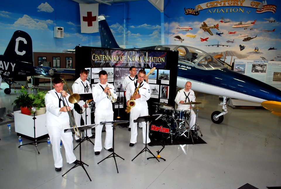 US Navy 110812-N-CI293-033 The Navy Band Great Lakes jazz ensemble, Horizon' performs at the Fargo Air Museum during Fargo Navy Week one of 21 Navy