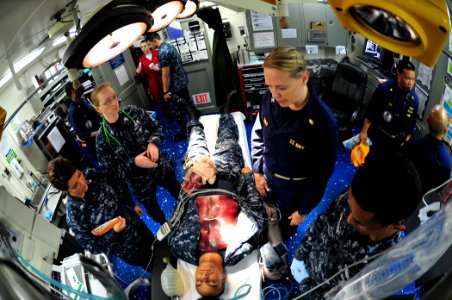US Navy 110812-N-OI955-076 Members of the medical department aboard the aircraft carrier USS John C. Stennis (CVN 74) perform training on an electr
