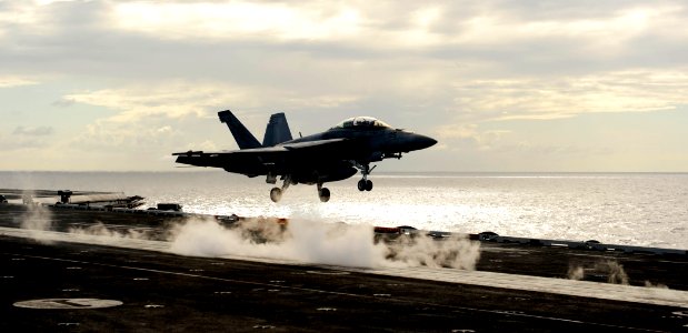 US Navy 110812-N-ZZ999-423 An F-A-18F Super Hornet launches from the USS John C. Stennis (CVN 74)