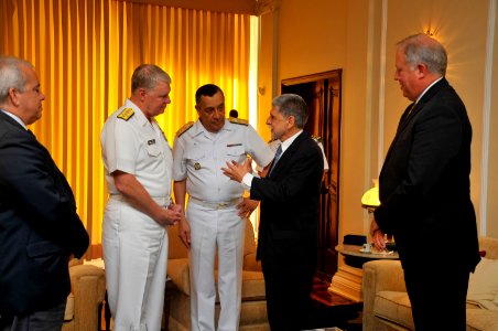 US Navy 110812-N-ZB612-105 Chief of Naval Operations (CNO) Adm. Gary Roughead, left, and Chief of the Brazilian Navy Staff Adm. Mauro Neto speak wi