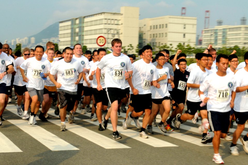 US Navy 110815-N-XG305-719 Sailors from the USS Blue Ridge and Republic of Korea sailors compete in a 5-kilometer friendship run