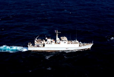 US Navy 110816-N-YX920-055 The Royal Navy mine countermeasures ship HMS Ramsey (M110) transits the Arabian Gulf during a bilateral training exercis