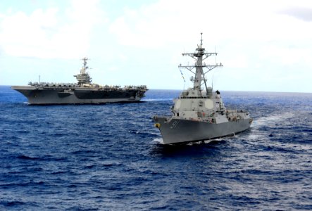 US Navy 110816-N-ZZ999-605 The USS Pickney (DDG 91), right, and the USS John C. Stennis are underway in the Pacific Ocean