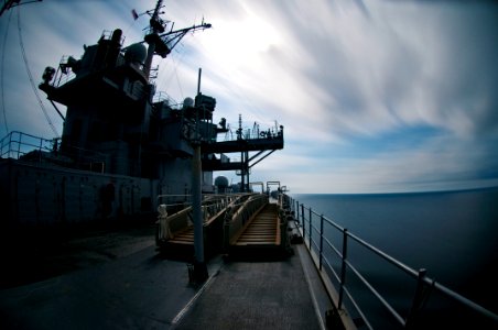 US Navy 110813-N-CZ945-002 U.S. 7th Fleet command ship USS Blue Ridge (LCC 19) transits the Korea Strait. Blue Ridge is on patrol in the U.S. 7th F