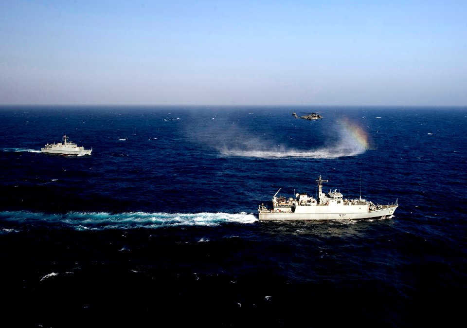 US Navy 110816-N-YX920-116 The Royal Navy mine countermeasures ships HMS Ramsey (M110), left, and HMS Pembroke (M107) participate in a bilateral tr