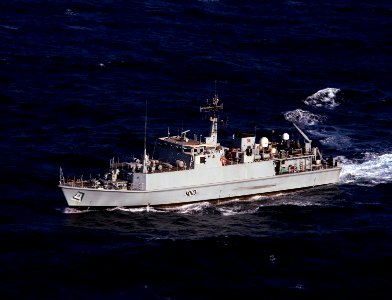 US Navy 110816-N-YX920-369 The Royal Navy mine countermeasures ship HMS Ramsey (M110) transits the Arabian Gulf during a bilateral training exercis