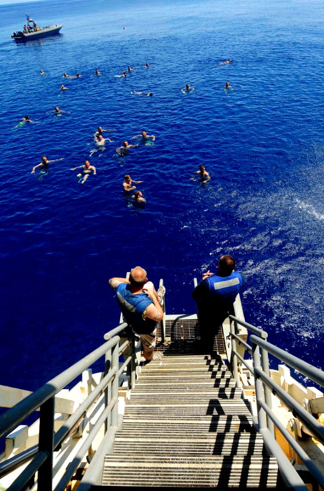 US Navy 110814-N-CT127-035 Swim Call on the USS Mesa Verde
